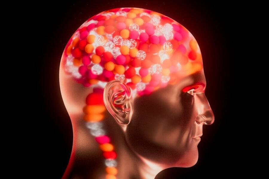 A woman's head with colorful beads on it